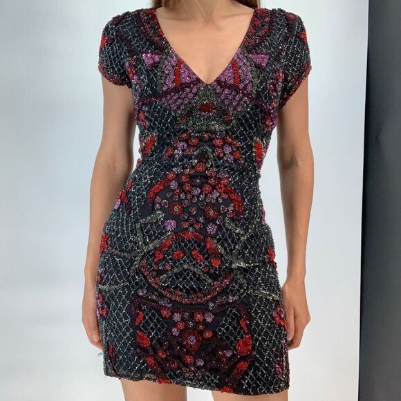 PARKER purple burgundy sequin dress sz 0 or xs - Picture 3 of 9